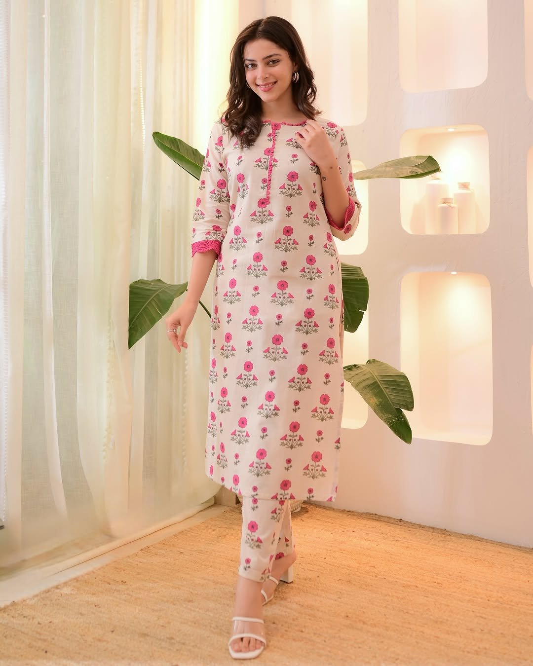Premium Cotton Floral Block Print Kurta Pant Set - Image 2