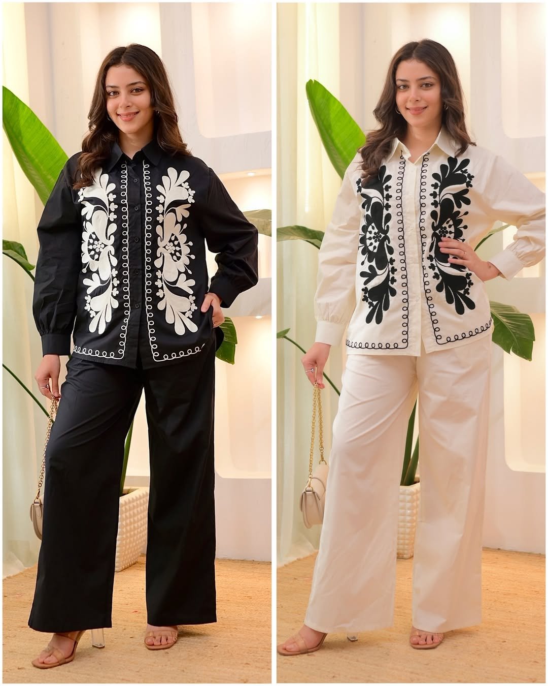 Monochrome Contrast Embroidery Loungewear Set - Image 5