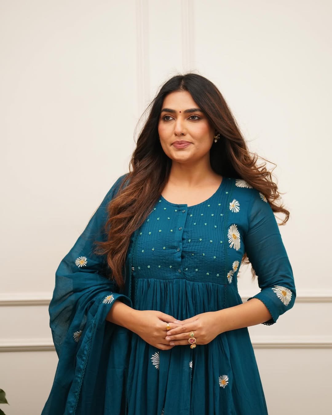 Women's Premium Cotton Anarkali Kurta Set with Daisy Embroidery and Pintuck Yoke - Image 11
