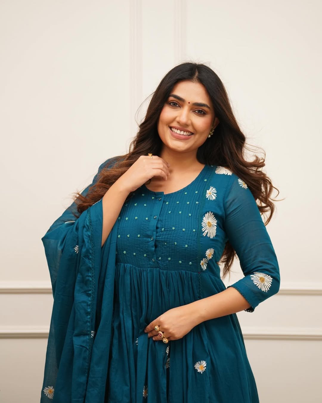 Women's Premium Cotton Anarkali Kurta Set with Daisy Embroidery and Pintuck Yoke - Image 10