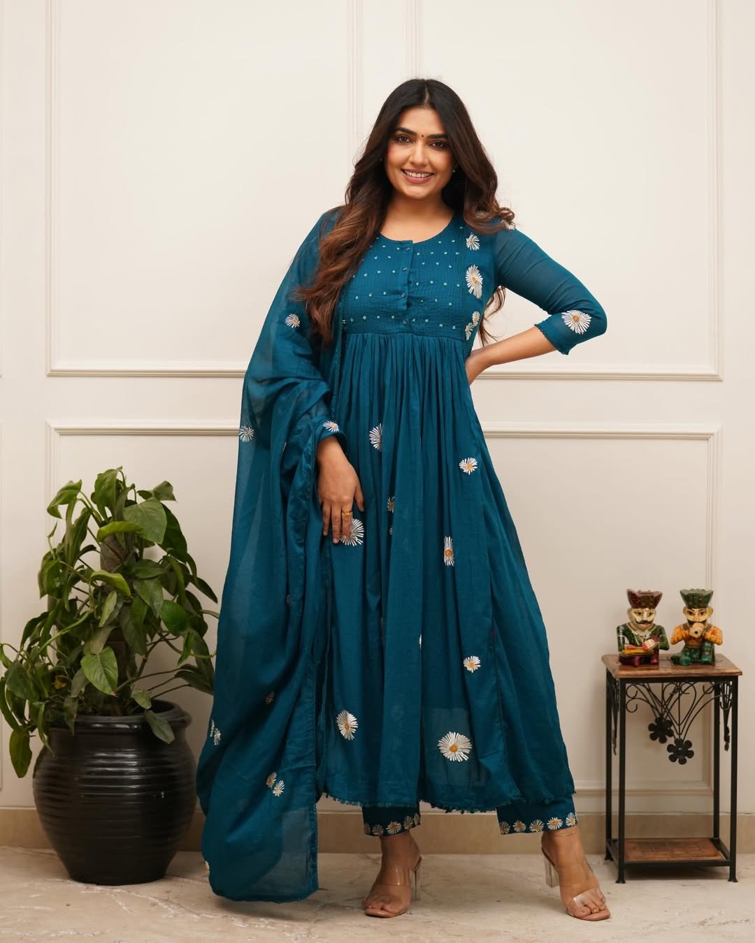 Women's Premium Cotton Anarkali Kurta Set with Daisy Embroidery and Pintuck Yoke - Image 8