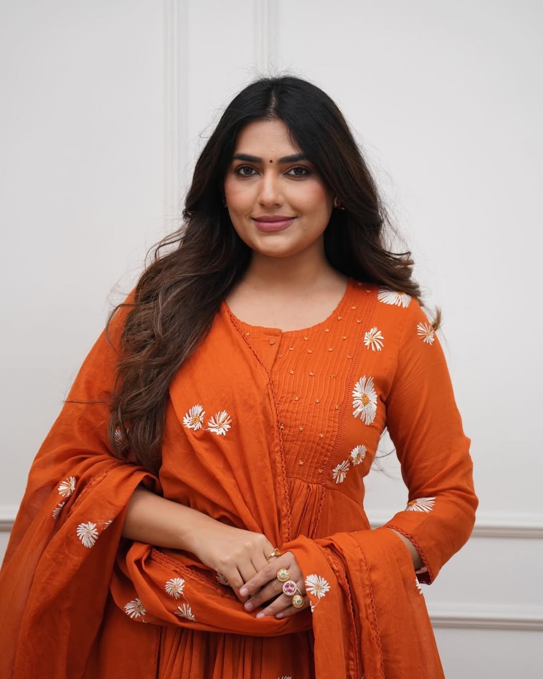 Women's Premium Cotton Anarkali Kurta Set with Daisy Embroidery and Pintuck Yoke - Image 6